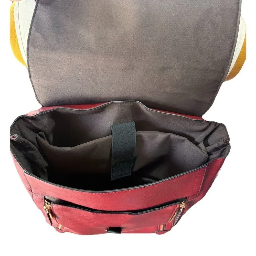 Estarer Vegan Leather Backpack Burgundy Red Fits 15.6
